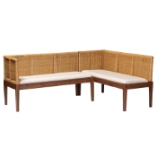 bali & pari Tabanan Modern Bohemian Nautral Brown Rattan and Brown Acacia Wood 2-Piece Dining Nook Banquette Set Baxton Studio restaurant furniture, hotel furniture, commercial furniture, wholesale bar furniture, wholesale dining bench, classic dining bench